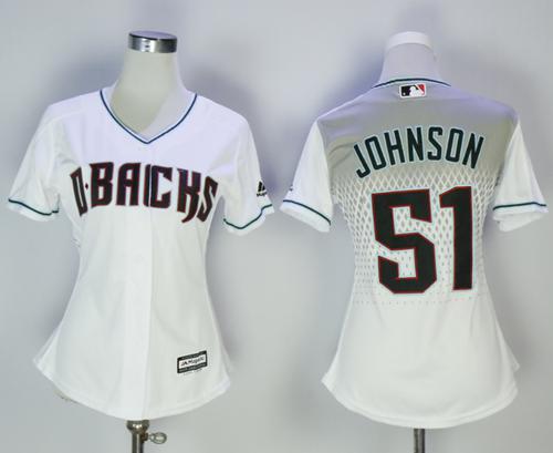 Diamondbacks #51 Randy Johnson White Home Women's Stitched MLB Jersey - Click Image to Close